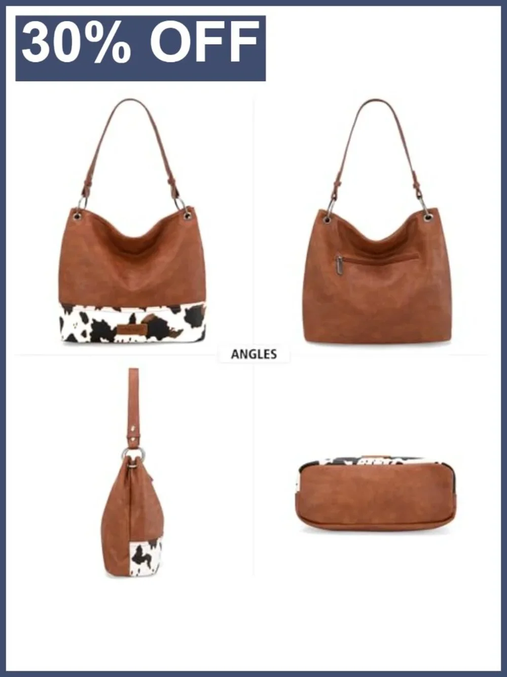 Vegan Leather Hobo Bag with Removable Strap and Cosmetic Bag